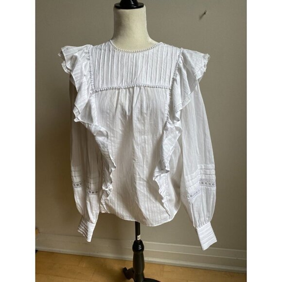 Ted Baker BNWOT white blouse "Silais" double frill sz 4 (US Large) long sleeve - Picture 2 of 8